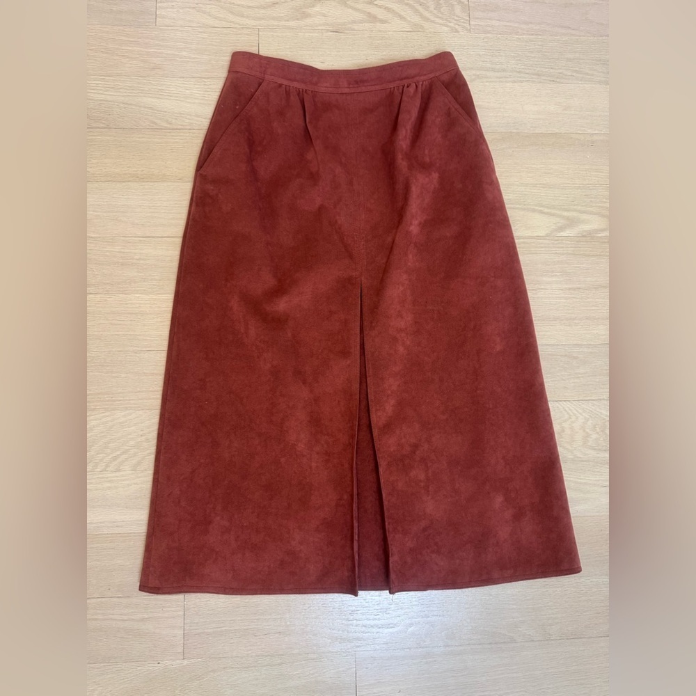 Vintage 70s Olympic Faux Suede Midi Skirt – Rust Brown – Size 12 - Picture 3 of 10